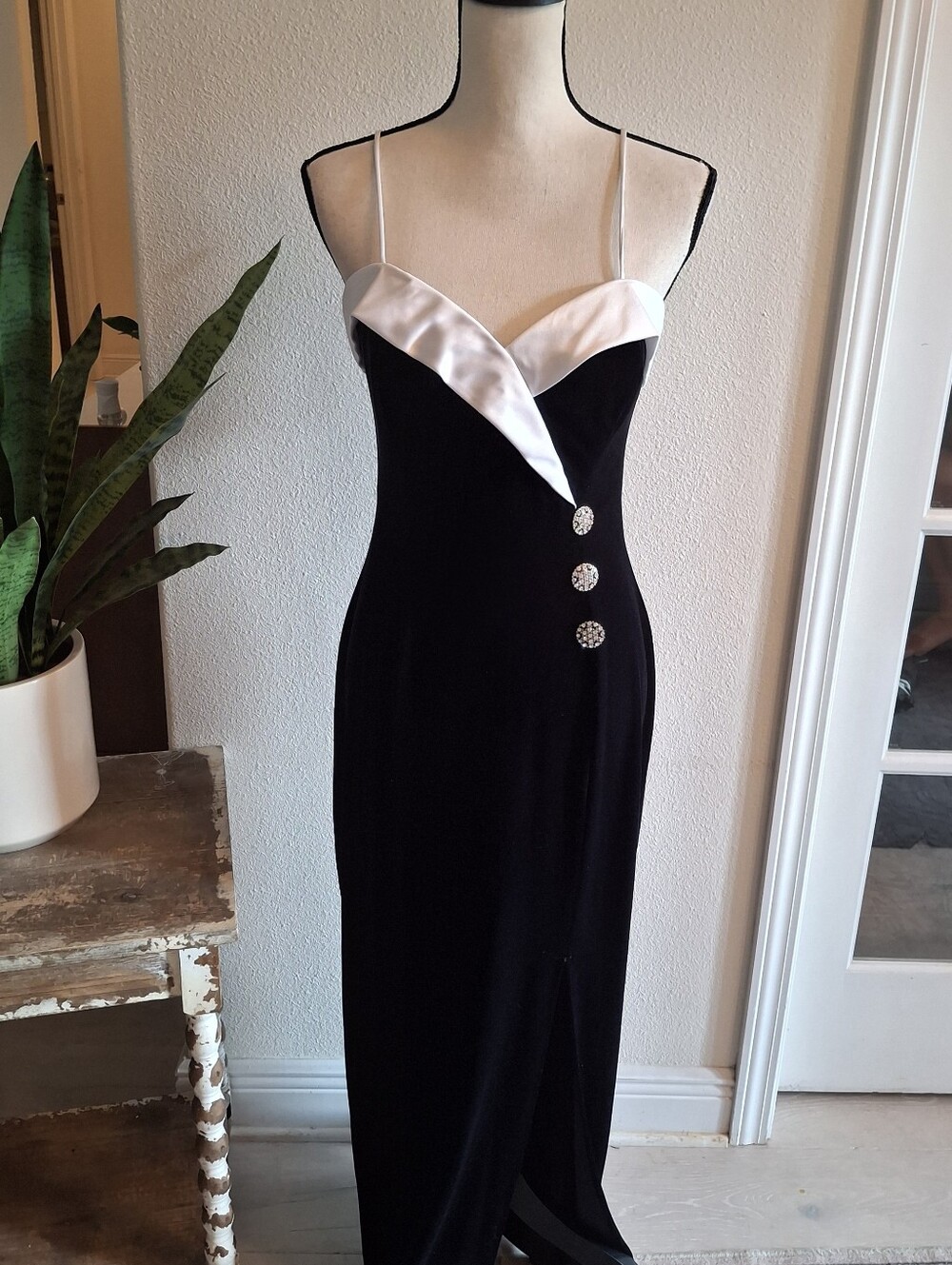 Betsy & Adam Black Dress with White Bust Accents